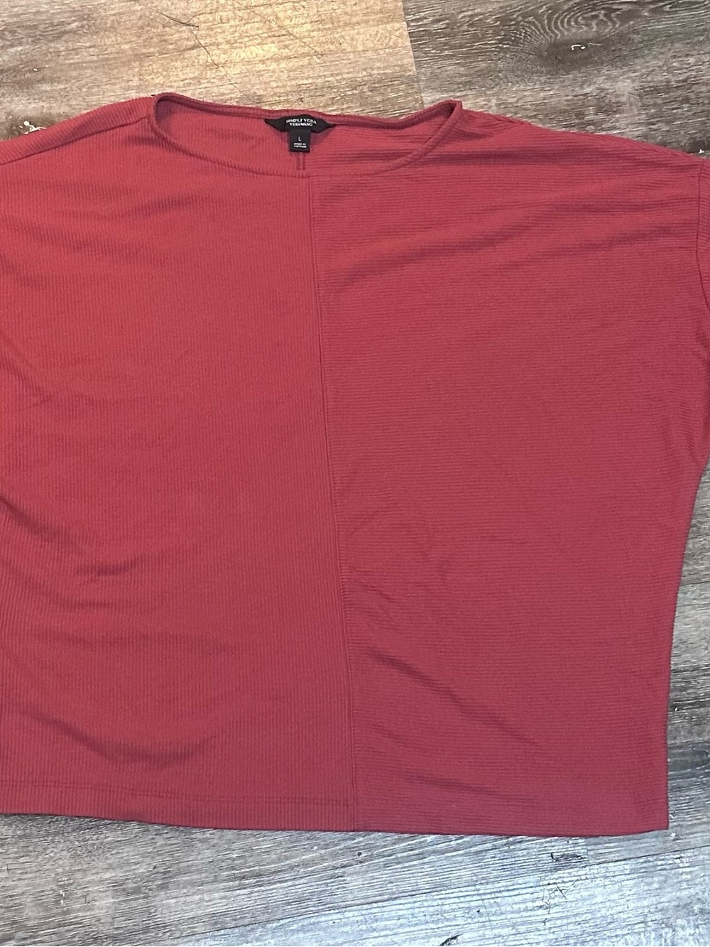 Simply Vera Vera Wang L Ribbed Dolman Sleeve Burgundy Top